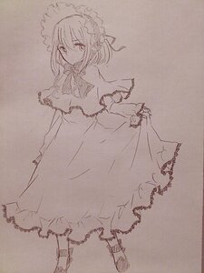 Rating: Safe Score: 0 Tags: 1girl alice_margatroid boots capelet dress eyebrows_visible_through_hair full_body hairband image long_sleeves looking_at_viewer monochrome shinku short_hair skirt_hold solo standing traditional_media User: admin
