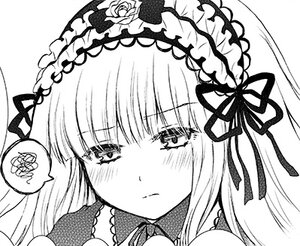 Rating: Safe Score: 0 Tags: 1girl blush closed_mouth eyebrows_visible_through_hair frills greyscale hairband image lolita_fashion long_hair monochrome ribbon rose simple_background solo spoken_squiggle squiggle suigintou white_background User: admin