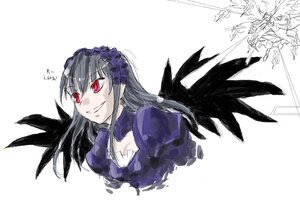 Rating: Safe Score: 0 Tags: 1girl akemi_homura akuma_homura black_hair black_wings bow choker dress feathered_wings feathers grin image long_hair red_eyes simple_background smile solo suigintou white_background wings User: admin