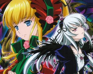 Rating: Safe Score: 0 Tags: 2girls blonde_hair blue_eyes dress flower image long_hair long_sleeves looking_at_viewer multiple_girls pair pink_eyes pink_flower rose shinku silver_hair suigintou wings User: admin