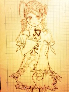 Rating: Safe Score: 0 Tags: 1girl argyle_background dress drill_hair flower hair_ornament image kanaria monochrome puffy_sleeves ribbon solo tomoe_mami traditional_media twin_drills twintails yellow_theme User: admin
