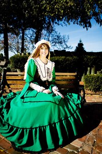 Rating: Safe Score: 0 Tags: 1girl brown_hair cloud day dress green_dress head_scarf long_hair long_sleeves outdoors sky smile solo suiseiseki tree User: admin