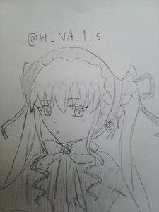 Rating: Safe Score: 0 Tags: 1girl closed_mouth dress eyebrows_visible_through_hair image jewelry long_hair looking_at_viewer monochrome shinku simple_background solo traditional_media User: admin