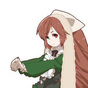 Rating: Safe Score: 0 Tags: 1girl bow brown_hair dress frills green_dress green_eyes heterochromia image long_sleeves looking_at_viewer red_eyes solo souseiseki suiseiseki white_background User: admin