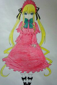 Rating: Safe Score: 0 Tags: 1girl blonde_hair blue_eyes bonnet bow bowtie dress expressionless full_body green_bow green_neckwear image long_hair long_sleeves looking_at_viewer marker_(medium) photo red_dress shinku shoes sidelocks simple_background solo standing traditional_media twintails very_long_hair white_legwear User: admin