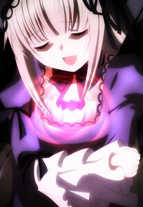 Rating: Safe Score: 0 Tags: 1girl :d closed_eyes dress frills image long_hair long_sleeves open_mouth ribbon silver_hair smile solo suigintou User: admin