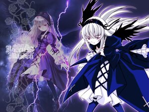 Rating: Safe Score: 0 Tags: 2girls black_wings boots dress feathers flower frills hairband image long_hair long_sleeves looking_at_viewer multiple_girls pink_eyes red_eyes rose solo suigintou very_long_hair wings User: admin