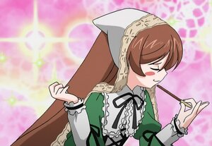 Rating: Safe Score: 0 Tags: 1girl black_ribbon brown_hair closed_eyes dress frills green_dress image long_hair long_sleeves ribbon solo suiseiseki User: admin