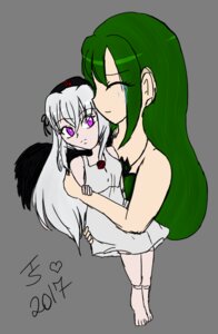 Rating: Safe Score: 0 Tags: 2girls barefoot closed_eyes dress green_hair hat image jewelry long_hair multiple_girls purple_eyes silver_hair solo suigintou User: admin