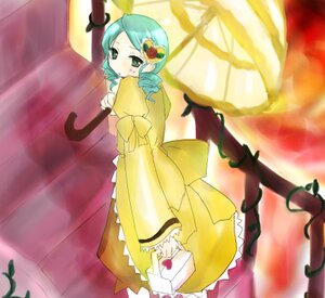 Rating: Safe Score: 0 Tags: 1girl blurry blurry_foreground blush depth_of_field dress green_eyes holding image kanaria long_sleeves looking_at_viewer plant short_hair solo standing yellow_dress User: admin