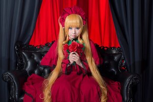 Rating: Safe Score: 0 Tags: 1girl blonde_hair blue_eyes curtains dress flower lips long_hair looking_at_viewer realistic red_dress red_flower red_rose rose shinku sitting solo twintails very_long_hair User: admin