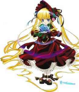 Rating: Safe Score: 0 Tags: 1girl black_footwear blonde_hair blue_eyes bonnet bow bowtie dress flower full_body green_bow image long_hair long_sleeves looking_at_viewer red_dress rose shinku shoes simple_background solo standing twintails very_long_hair white_background User: admin