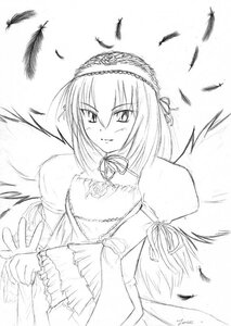 Rating: Safe Score: 0 Tags: 1girl bird closed_mouth dress feathered_wings feathers flower frilled_sleeves frills greyscale hairband image long_sleeves looking_at_viewer monochrome ribbon simple_background smile solo suigintou upper_body white_background wings User: admin