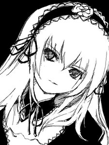 Rating: Safe Score: 0 Tags: 1girl detached_collar dress eyebrows_visible_through_hair flower greyscale hairband image lolita_hairband long_hair looking_at_viewer monochrome ribbon rose simple_background smile solo suigintou upper_body white_background User: admin