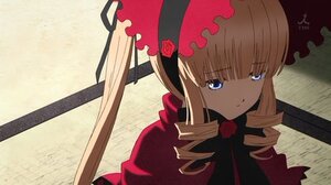 Rating: Safe Score: 0 Tags: 1girl blonde_hair blue_eyes bonnet bow dress drill_hair flower image long_hair long_sleeves looking_at_viewer pink_rose red_flower red_rose rose shinku solo User: admin