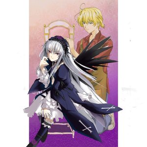 Rating: Safe Score: 0 Tags: 1boy 1girl auto_tagged black_wings blonde_hair dress frills full_body hairband image long_hair long_sleeves looking_at_viewer red_eyes rose solo standing suigintou wings User: admin