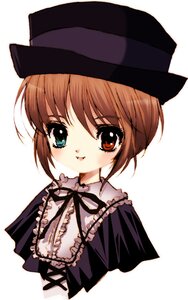 Rating: Safe Score: 0 Tags: 1girl :d auto_tagged blush brown_hair eyebrows_visible_through_hair green_eyes hat heterochromia image long_sleeves looking_at_viewer red_eyes ribbon simple_background smile solo souseiseki top_hat upper_body white_background User: admin