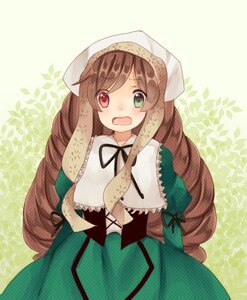 Rating: Safe Score: 0 Tags: 1girl blush brown_hair dress drill_hair frills green_dress green_eyes hat head_scarf heterochromia image long_hair long_sleeves looking_at_viewer open_mouth red_eyes solo suiseiseki very_long_hair User: admin