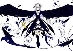 Rating: Safe Score: 0 Tags: 1girl black_wings boots dress feathers flower frills full_body hairband holding image long_hair long_sleeves looking_at_viewer red_eyes ribbon rose silver_hair solo suigintou weapon white_background wings User: admin