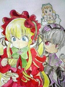 Rating: Safe Score: 0 Tags: 3girls blonde_hair blue_eyes bonnet bow dress drill_hair flower frills green_bow green_neckwear hat hina_ichigo image long_hair long_sleeves looking_at_viewer marker_(medium) multiple_girls pair photo pink_bow rose shinku simple_background suigintou traditional_media twin_drills User: admin