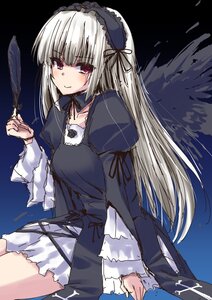 Rating: Safe Score: 0 Tags: 1girl black_wings blush dress eyebrows_visible_through_hair feathered_wings feathers flower frills hairband image juliet_sleeves lolita_hairband long_hair long_sleeves looking_at_viewer pink_eyes puffy_sleeves ribbon rose silver_hair sitting smile solo suigintou wings User: admin