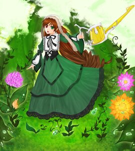 Rating: Safe Score: 0 Tags: 1girl :d brown_hair dress flower green_dress green_eyes heterochromia image lily_pad long_hair long_sleeves looking_at_viewer open_mouth outdoors red_eyes smile solo suiseiseki very_long_hair water watering_can User: admin