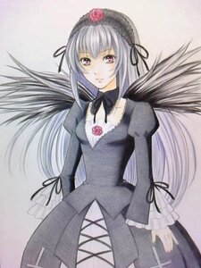 Rating: Safe Score: 0 Tags: 1girl black_dress black_ribbon black_wings cowboy_shot detached_collar dress flower frilled_sleeves frills hairband image long_hair long_sleeves looking_at_viewer pink_eyes puffy_sleeves rose silver_hair simple_background solo suigintou traditional_media wings User: admin