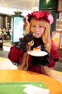 Rating: Safe Score: 0 Tags: 1girl blonde_hair blurry blurry_background blurry_foreground depth_of_field dress figure flower food gloves indoors lips long_hair photo shinku sitting solo table User: admin