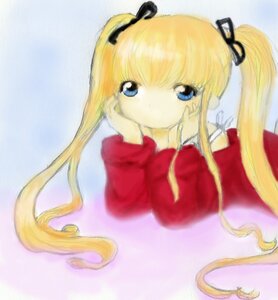 Rating: Safe Score: 0 Tags: 1girl auto_tagged bangs blonde_hair blue_eyes chin_rest hair_ribbon hands_on_own_face image long_hair long_sleeves looking_at_viewer red_dress shinku sitting solo twintails very_long_hair User: admin