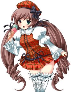 Rating: Safe Score: 0 Tags: 1girl blush bow brown_hair double_scoop dress drill_hair food frills green_eyes hat heterochromia ice_cream ice_cream_cone image juliet_sleeves leaning_forward long_hair long_sleeves open_mouth plaid puffy_sleeves red_eyes ribbon rozen_maiden shinshin simple_background solo suiseiseki thigh_gap thighhighs twin_drills twintails very_long_hair waffle_cone white_background white_legwear zettai_ryouiki User: admin