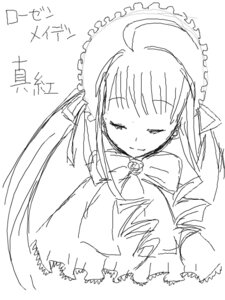 Rating: Safe Score: 0 Tags: 1girl ahoge bangs blush bonnet closed_eyes closed_mouth dress frills greyscale image long_hair long_sleeves monochrome pointy_ears rose shinku simple_background smile solo upper_body white_background User: admin