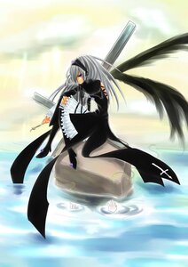Rating: Safe Score: 0 Tags: 1girl black_dress black_wings dress full_body hairband image long_hair long_sleeves looking_at_viewer red_eyes silver_hair solo suigintou water weapon wings User: admin