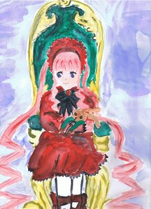 Rating: Safe Score: 0 Tags: 1girl blue_eyes bonnet bow bowtie dress full_body green_neckwear image long_hair long_sleeves looking_at_viewer pink_hair red_dress shinku smile solo standing very_long_hair white_legwear User: admin