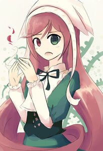 Rating: Safe Score: 0 Tags: 1girl brown_hair dress green_eyes hairband head_scarf heterochromia image long_hair long_sleeves looking_at_viewer open_mouth red_eyes ribbon solo suiseiseki very_long_hair User: admin