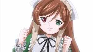 Rating: Safe Score: 0 Tags: 1girl black_ribbon brown_hair frills green_eyes hat head_scarf heterochromia image long_hair long_sleeves looking_at_viewer red_eyes ribbon simple_background solo suiseiseki tattoo User: admin