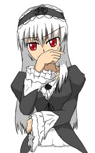 Rating: Safe Score: 0 Tags: 1girl bangs black_dress covering_mouth dress flower frilled_sleeves frills hairband image juliet_sleeves lolita_hairband long_hair long_sleeves looking_at_viewer red_eyes rose silver_hair simple_background solo suigintou upper_body white_background User: admin