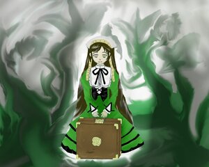 Rating: Safe Score: 0 Tags: 1girl dress frills green_dress green_eyes image long_hair long_sleeves looking_at_viewer ribbon solo standing suiseiseki very_long_hair User: admin