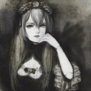 Rating: Safe Score: 0 Tags: 1girl dress flower greyscale image lips long_hair looking_at_viewer monochrome rose solo suigintou traditional_media upper_body User: admin