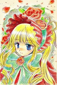 Rating: Safe Score: 0 Tags: 1girl bangs blonde_hair blue_eyes bonnet bow bowtie closed_mouth dress flower image long_hair long_sleeves looking_at_viewer marker_(medium) red_flower red_rose rose shinku sidelocks smile solo traditional_media upper_body User: admin