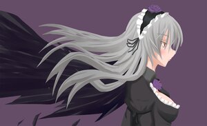 Rating: Safe Score: 0 Tags: 1girl black_dress black_wings breasts cleavage detached_collar dress flower frills hairband image lolita_hairband long_hair long_sleeves profile purple_background purple_flower purple_rose red_eyes rose silver_hair simple_background solo suigintou upper_body very_long_hair wings User: admin