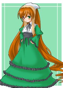 Rating: Safe Score: 0 Tags: 1girl blush brown_hair dress frills full_body green_dress green_eyes head_scarf heterochromia image long_hair long_sleeves looking_at_viewer red_eyes simple_background solo standing suiseiseki very_long_hair User: admin