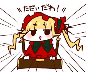 Rating: Safe Score: 0 Tags: 1girl blonde_hair bow dress emphasis_lines hair_ornament image long_hair long_sleeves shinku solo twintails User: admin