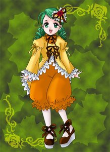 Rating: Safe Score: 0 Tags: 1girl dress drill_hair flower frills full_body green_eyes green_hair image kanaria long_sleeves open_mouth pantyhose puffy_sleeves rose smile solo standing twin_drills white_legwear User: admin