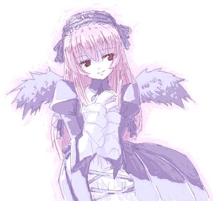 Rating: Safe Score: 0 Tags: 1girl black_wings dress feathered_wings frills hairband image long_hair long_sleeves looking_at_viewer monochrome ribbon rose simple_background smile solo suigintou very_long_hair white_background wings User: admin