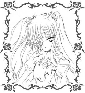 Rating: Safe Score: 0 Tags: 1girl dress eyepatch flower frills greyscale image kirakishou long_hair long_sleeves looking_at_viewer monochrome rose solo thorns two_side_up vines User: admin