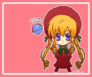 Rating: Safe Score: 0 Tags: 1girl blonde_hair blue_eyes bonnet bowtie dress drill_hair full_body green_bow hat image long_hair long_sleeves looking_at_viewer pink_background red_dress shinku simple_background solo twintails User: admin