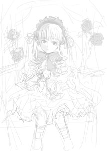 Rating: Safe Score: 0 Tags: 1girl bowtie dress flower frills greyscale image long_hair long_sleeves looking_at_viewer monochrome rose shinku sketch solo standing suigintou twintails User: admin