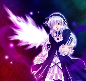 Rating: Safe Score: 0 Tags: 1girl black_dress black_wings detached_collar dress frilled_sleeves frills hair_over_one_eye hairband image long_hair long_sleeves looking_at_viewer red_eyes silver_hair solo suigintou wings User: admin