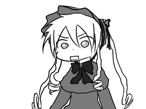 Rating: Safe Score: 0 Tags: 1girl blush dress eyebrows_visible_through_hair greyscale image long_hair long_sleeves monochrome shinku simple_background solo upper_body white_background User: admin