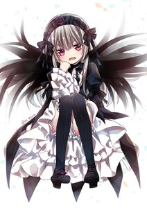 Rating: Safe Score: 0 Tags: 1girl black_dress black_footwear black_ribbon black_wings blush boots dress flower frills full_body hairband high_heel_boots high_heels image knee_boots lolita_fashion long_hair long_sleeves looking_at_viewer open_mouth red_eyes rose silver_hair solo suigintou very_long_hair wings User: admin